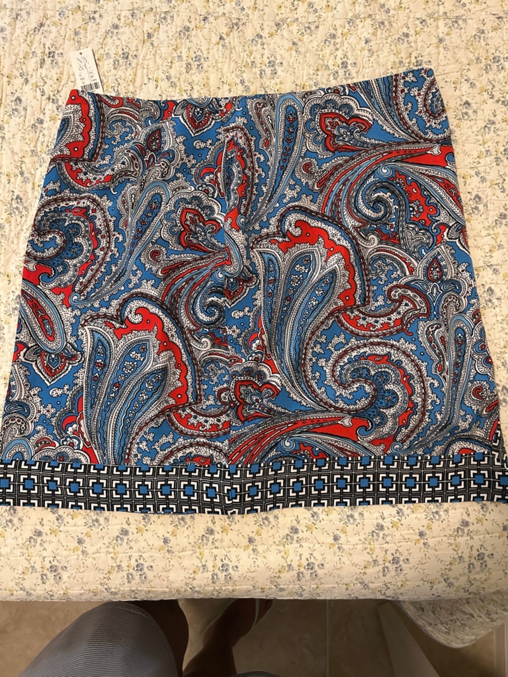 New York & Company Blue and Red Paisley Mini Skirt